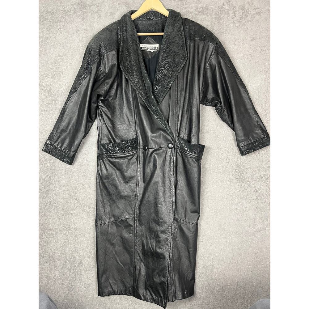 Vintage Roberta Di Castelli Leather Coat Womens Medium Long Mob Wife Matrix 90s